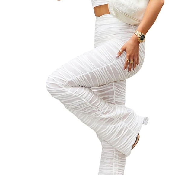 Women's Y2k 2 Piece Pants Outfits Pleated Slim Fit Crop Vest Top Long Pants M - Picture 5 of 5